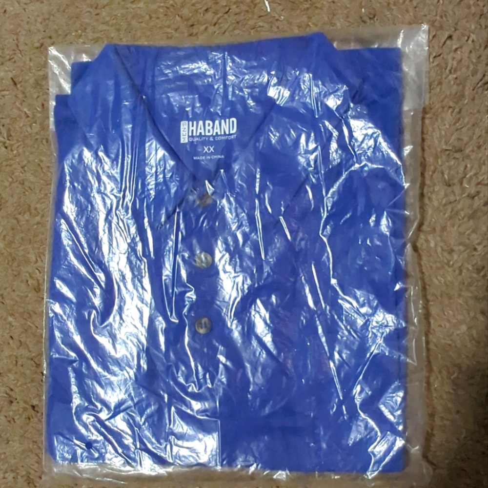 Knit Men's Polo Shirt Jersey Haband Brand Blue XX NWT
